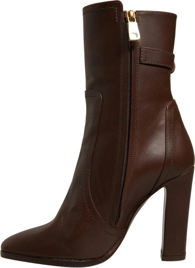 Brown Leather Heels Mid Calf Boots Women's Shoes (Pre-Owned) - Image 5