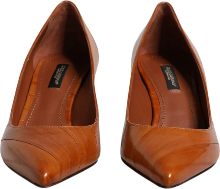 Brown Leather Kitten Heels Pumps Women's Shoes - Image 2