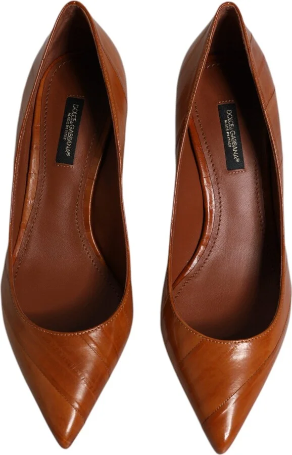 Brown Leather Kitten Heels Pumps Women's Shoes - Image 3