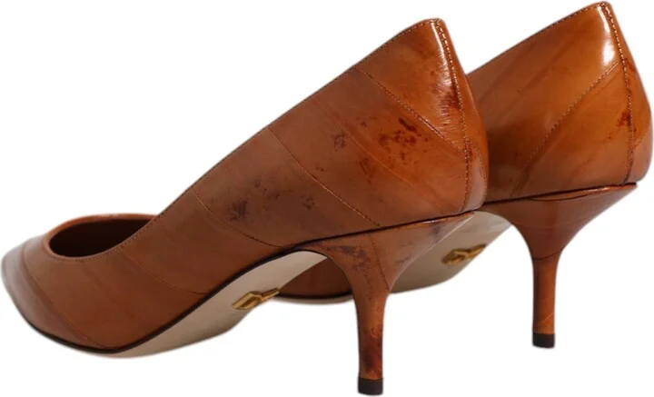 Brown Leather Kitten Heels Pumps Women's Shoes - Image 5