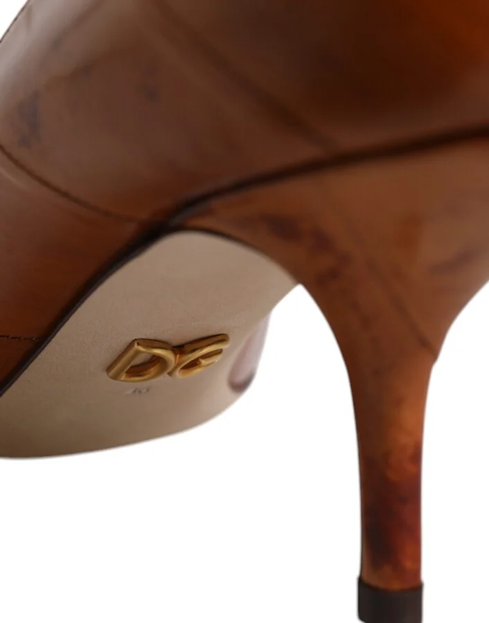 Brown Leather Kitten Heels Pumps Women's Shoes - Image 6