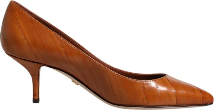 Brown Leather Kitten Heels Pumps Women's Shoes