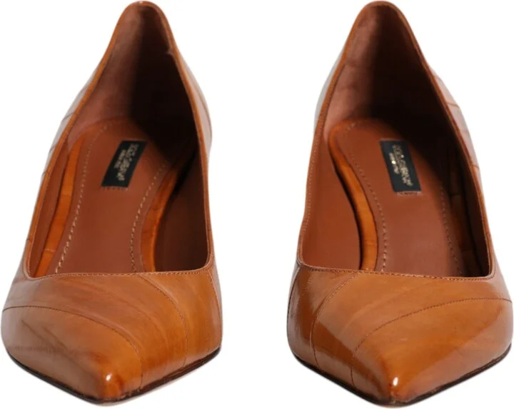 Brown Leather Kitten Heels Pumps Women's Shoes (Pre-Owned) - Image 2