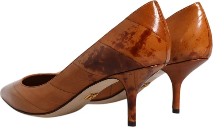 Brown Leather Kitten Heels Pumps Women's Shoes (Pre-Owned) - Image 5