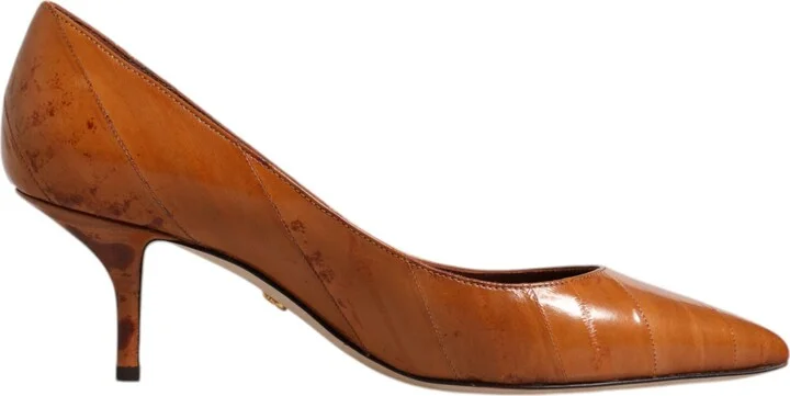 Brown Leather Kitten Heels Pumps Women's Shoes (Pre-Owned)