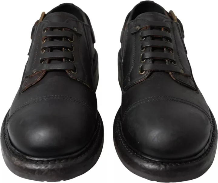 Brown Leather Lace Up Derby Dress Men's Shoes - Image 3
