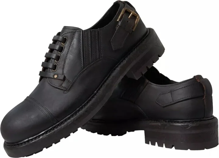 Brown Leather Lace Up Derby Dress Men's Shoes - Image 4