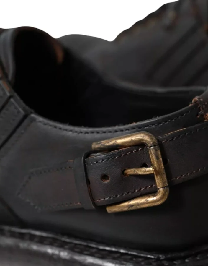Brown Leather Lace Up Derby Dress Men's Shoes - Image 5