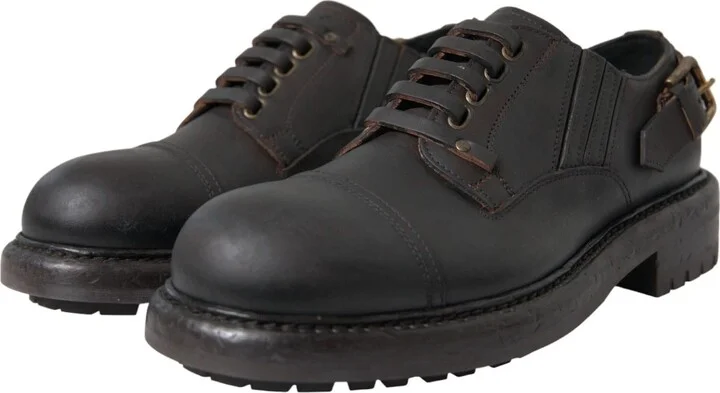 Brown Leather Lace Up Derby Dress Men's Shoes - Image 6