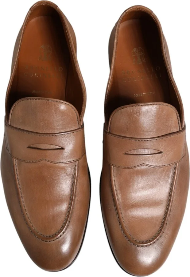 Brown Leather Loafer Dress Men's Shoes (Pre-Owned) - Image 3
