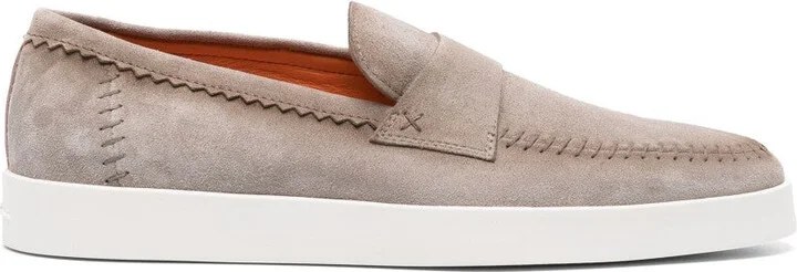 Brown Leather Loafers With Decorative Stitching