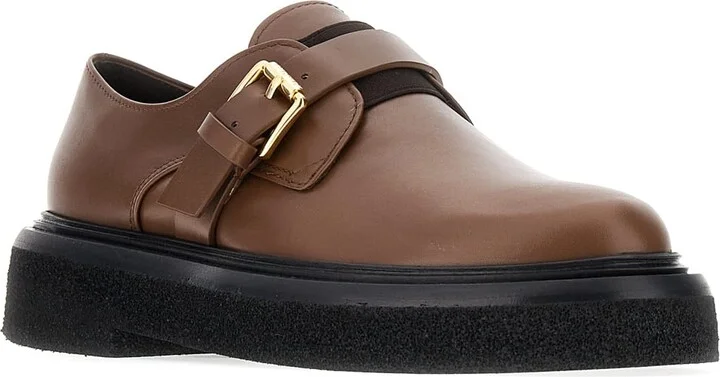 Brown Leather Monk Strap Buckle Shoes - Image 2