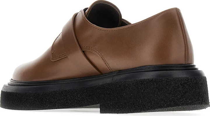 Brown Leather Monk Strap Buckle Shoes - Image 3