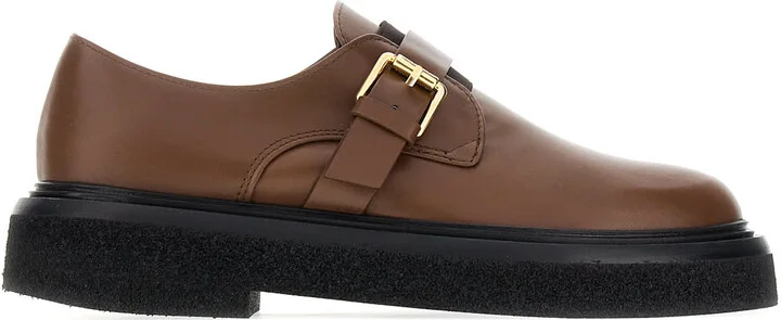 Brown Leather Monk Strap Buckle Shoes
