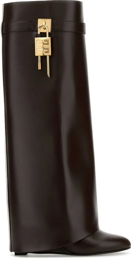 Brown Leather Shark Lock Boots