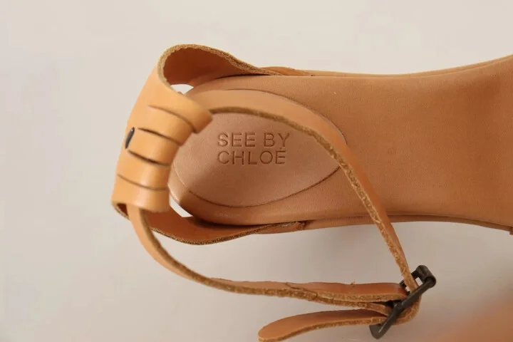Brown Leather Studded Ankle Strap Sandals Women's Shoes (Pre-Owned) - Image 3