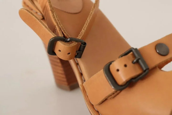 Brown Leather Studded Ankle Strap Sandals Women's Shoes (Pre-Owned) - Image 4