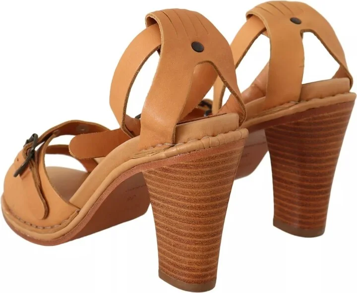 Brown Leather Studded Ankle Strap Sandals Women's Shoes (Pre-Owned) - Image 5