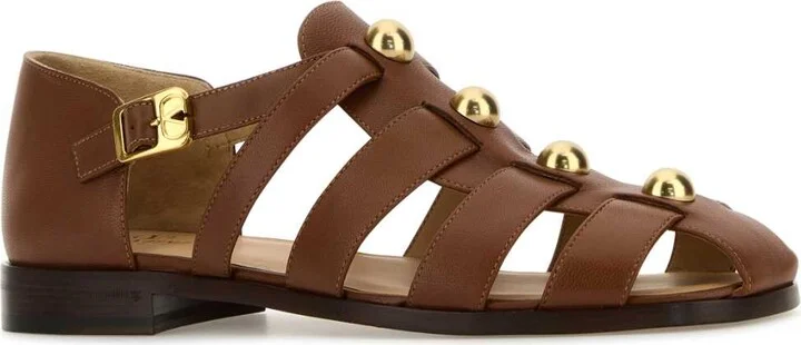 Brown Leather Studshield Sandals - Image 2