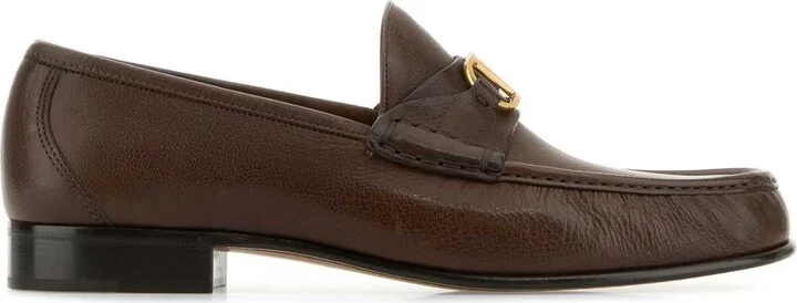 Brown Leather Vlogo Loafers