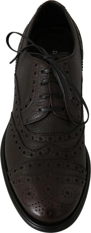 Brown Leather Wingtip Derby Formal Men's Shoes - Image 4