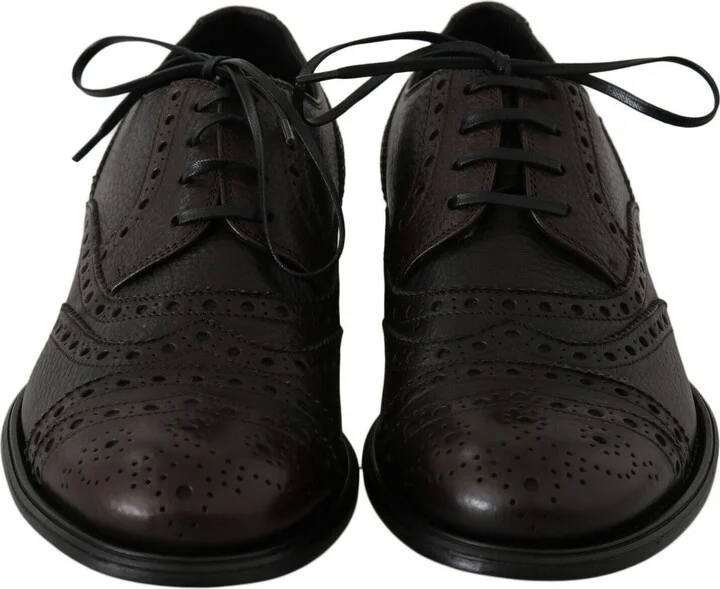 Brown Leather Wingtip Derby Formal Men's Shoes - Image 5