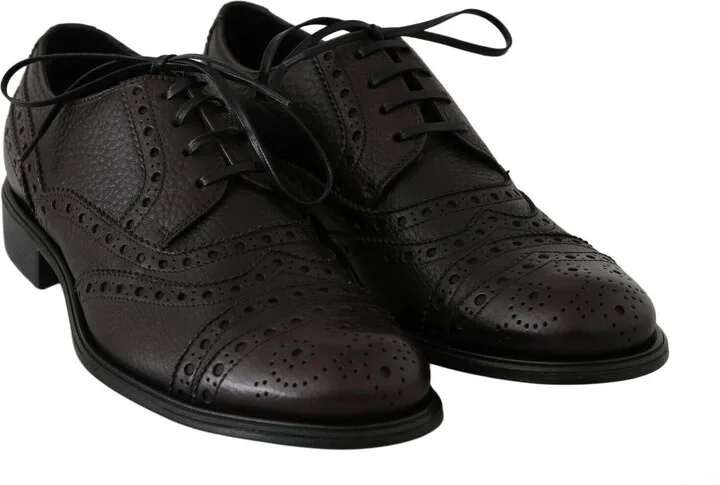 Brown Leather Wingtip Derby Formal Men's Shoes - Image 6