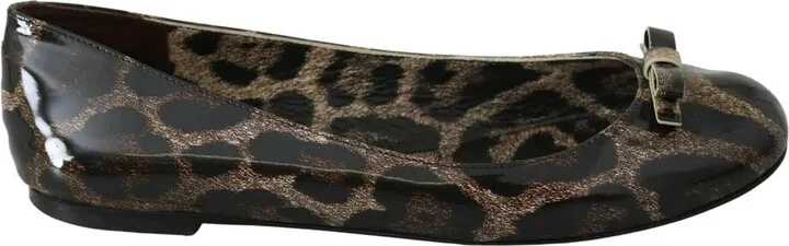 Brown Leopard Ballerina Flats Leather Women's Shoes (Pre-Owned)