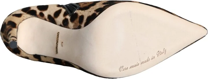 Brown Leopard Calf Fur Heels Ankle Boots Women's Shoes - Image 6