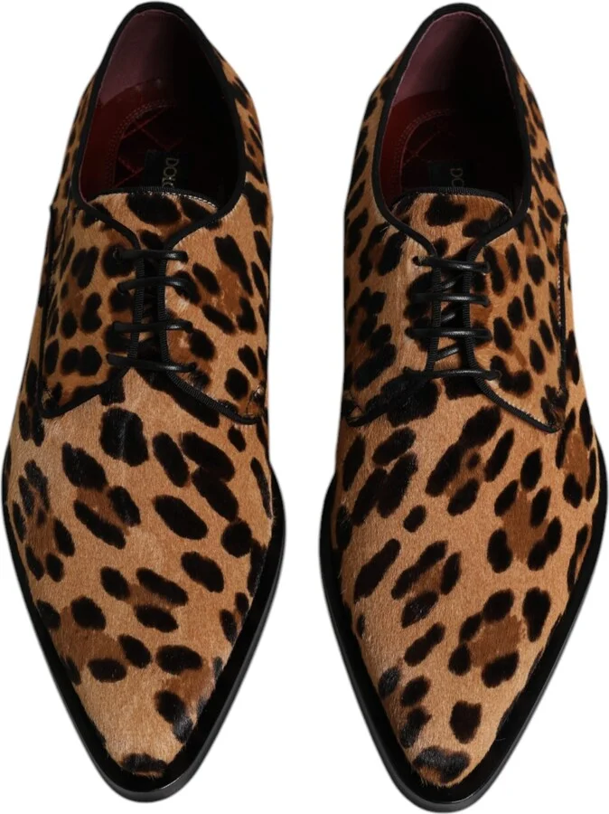 Brown Leopard Derby Formal Men Dress Men's Shoes - Image 3