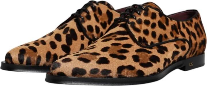Brown Leopard Derby Formal Men Dress Men's Shoes - Image 4