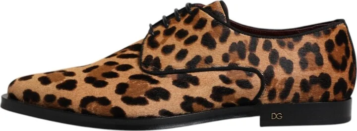 Brown Leopard Derby Formal Men Dress Men's Shoes - Image 6