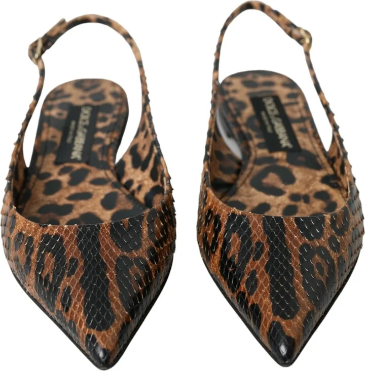 Brown Leopard Exotic Skin Slingback Women's Shoes - Image 2