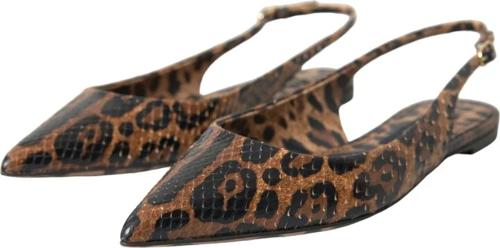 Brown Leopard Exotic Skin Slingback Women's Shoes - Image 3