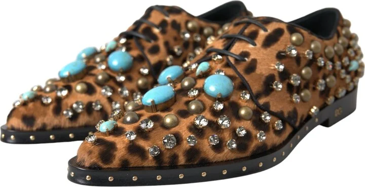 Brown Leopard Hair Crystal Dress Broque Women's Shoes - Image 3