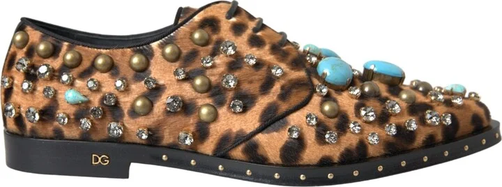 Brown Leopard Hair Crystal Dress Broque Women's Shoes