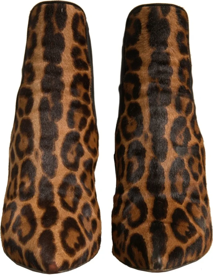 Brown Leopard Leather Stretch Heels Boots Women's Shoes (Pre-Owned) - Image 2