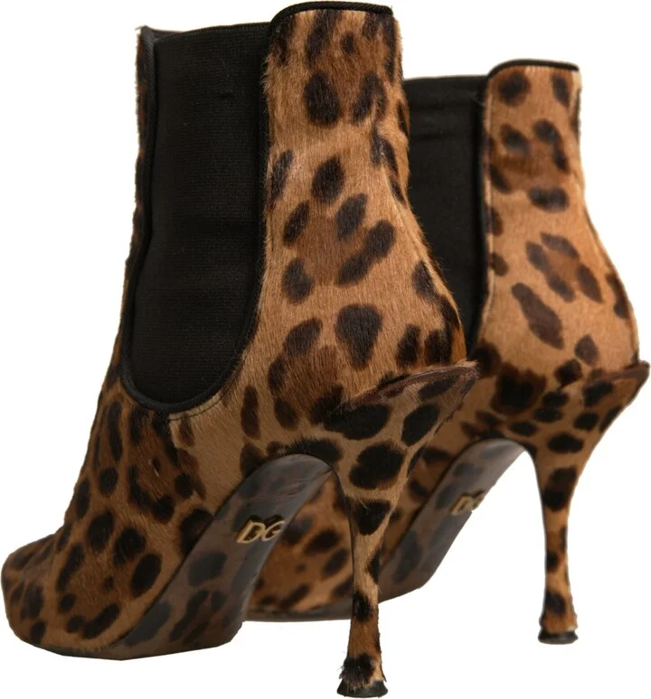Brown Leopard Leather Stretch Heels Boots Women's Shoes (Pre-Owned) - Image 4