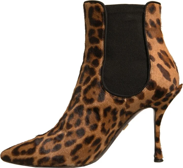 Brown Leopard Leather Stretch Heels Boots Women's Shoes (Pre-Owned) - Image 5