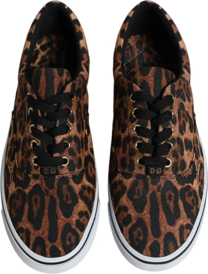 Brown Leopard Logo Print Cotton Sneakers Men's Shoes - Image 3