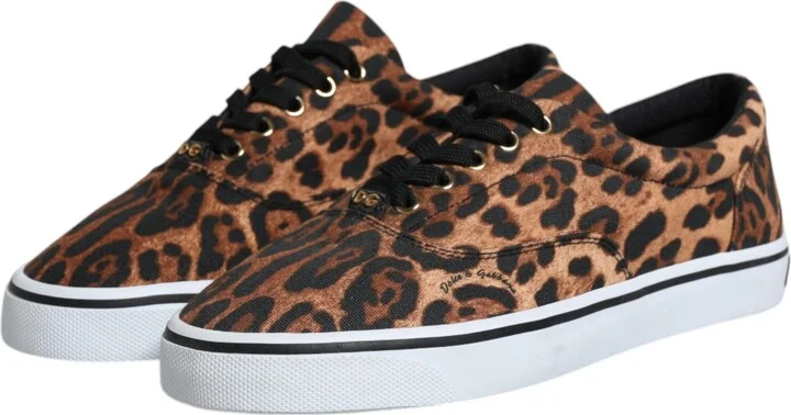 Brown Leopard Logo Print Cotton Sneakers Men's Shoes - Image 4
