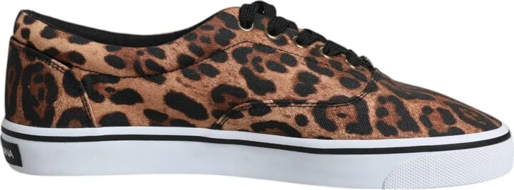 Brown Leopard Logo Print Cotton Sneakers Men's Shoes