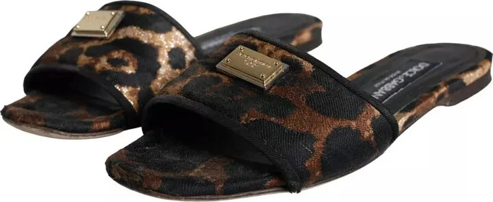 Brown Leopard Logo Slides Flats Sandals Women's Shoes (Pre-Owned) - Image 3