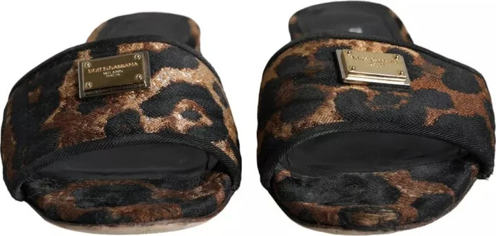 Brown Leopard Logo Slides Flats Sandals Women's Shoes (Pre-Owned) - Image 4