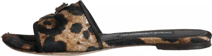 Brown Leopard Logo Slides Flats Sandals Women's Shoes (Pre-Owned) - Image 6