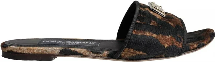 Brown Leopard Logo Slides Flats Sandals Women's Shoes (Pre-Owned)
