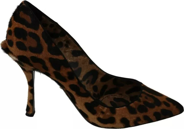 Brown Leopard Pony Hair Heels Pumps Women's Shoes (Pre-Owned)