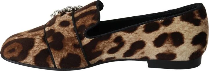 Brown Leopard Print Crystals Loafers Flats Women's Shoes - Image 2