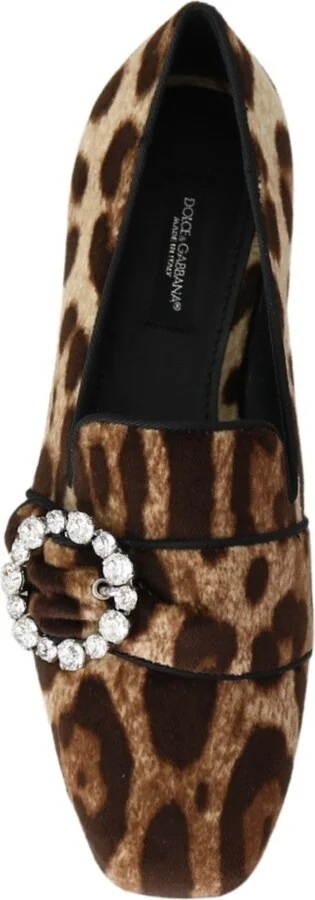 Brown Leopard Print Crystals Loafers Flats Women's Shoes - Image 4