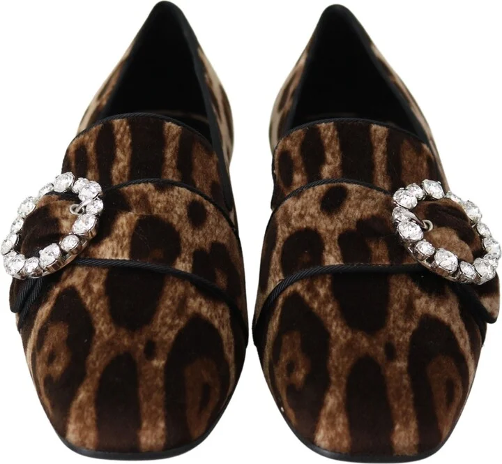 Brown Leopard Print Crystals Loafers Flats Women's Shoes - Image 5
